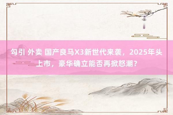 勾引 外卖 国产良马X3新世代来袭，2025年头上市，豪华确立能否再掀怒潮？